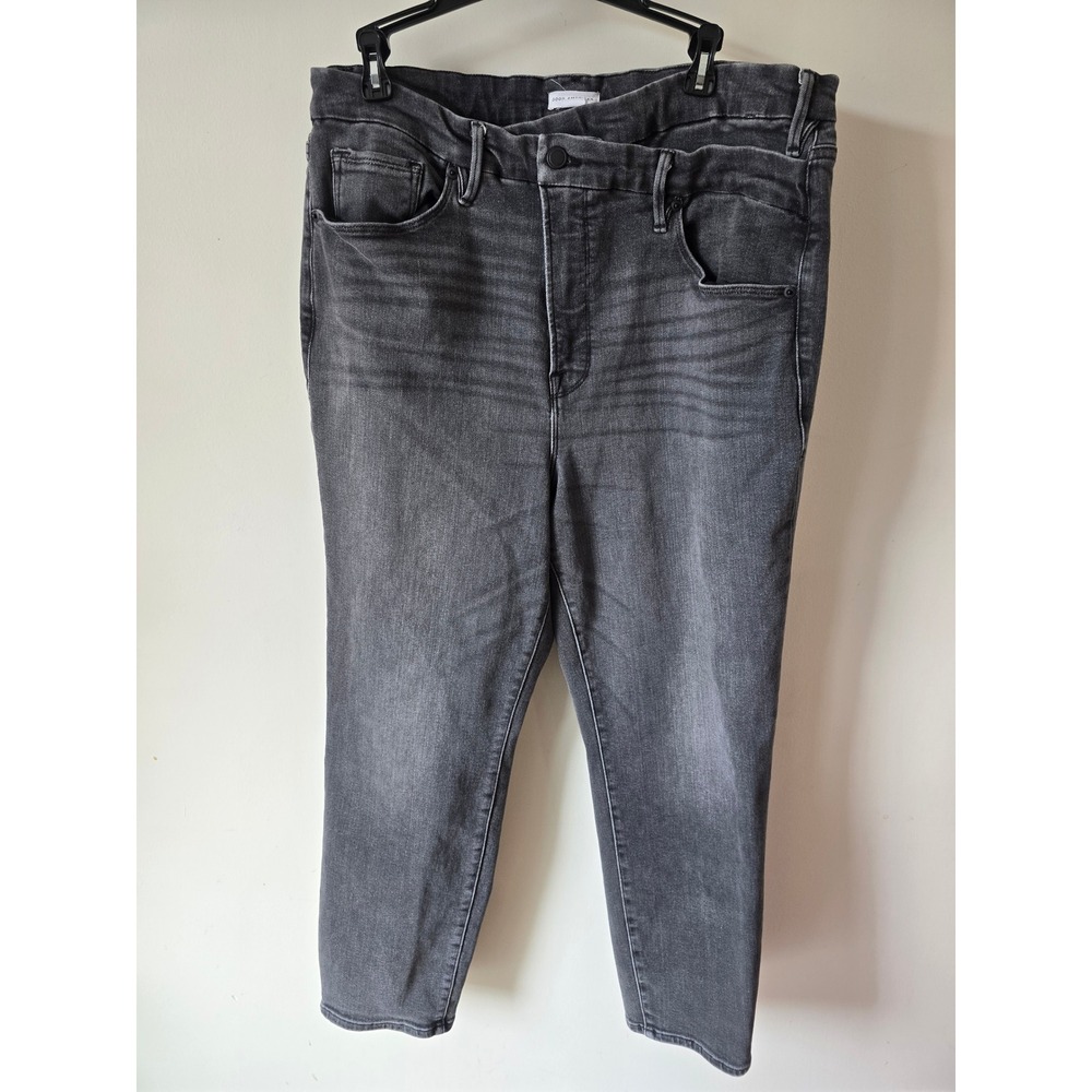 Good American‎ High Rise crossover Jeans Faded Black Size 18 Plus Stretch Denim
